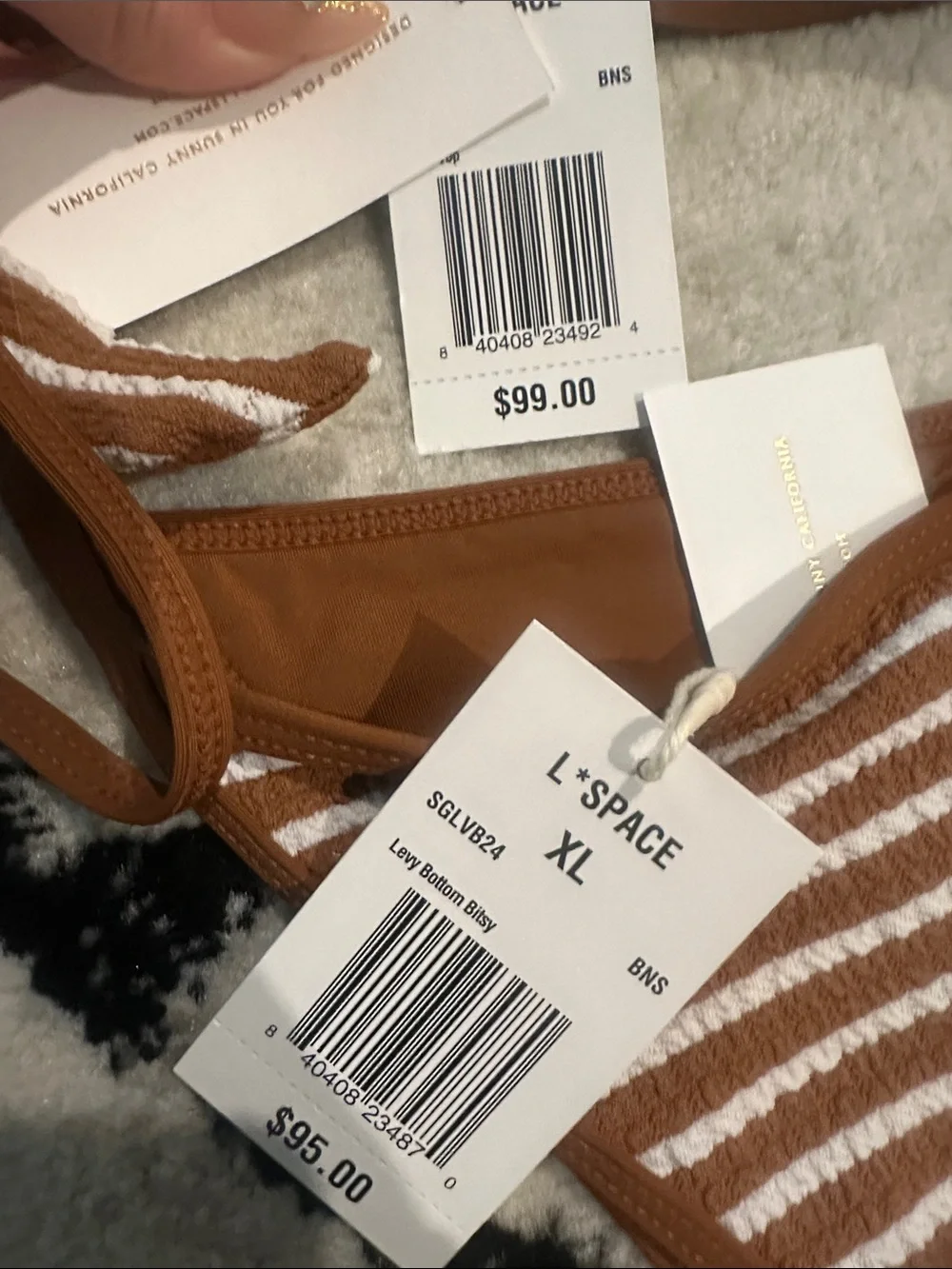 l*space Brown and White Striped Bikini Set